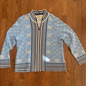 Appleseeds Blue and White Women's zipper Sweater cardigan size XL